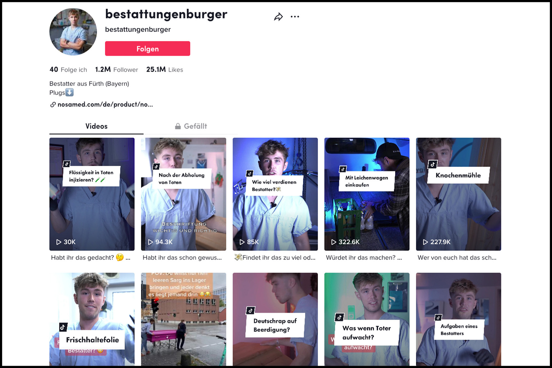 Bildschirmfoto vom Tiktok-Feed vom deutschen Bestatter Luis Bauer.